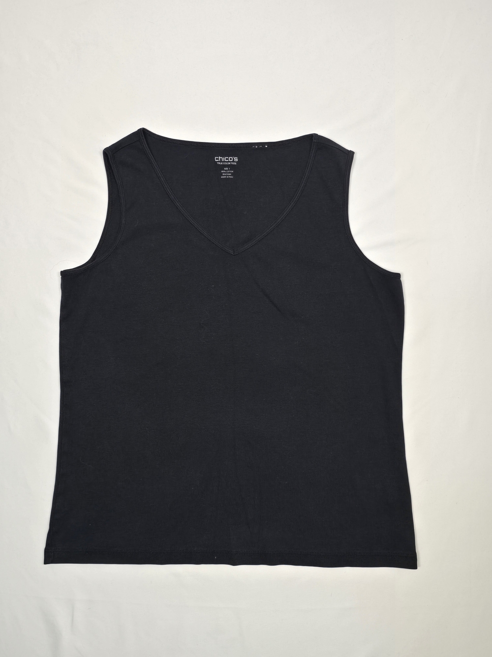 Chico's True Color Tees Black Cotton V-Neck Tank Top Size 1 Medium